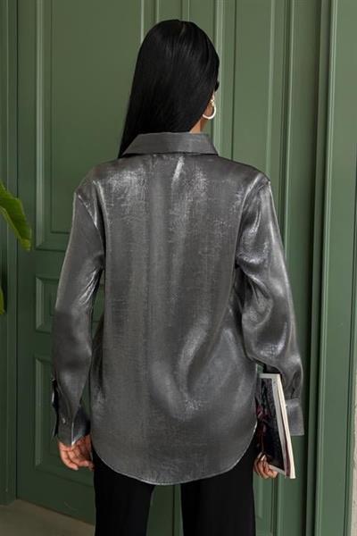 Pırıltılı Kumaş Premium Saten Gömlek 3464