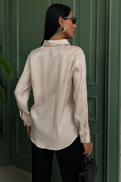 Pırıltılı Kumaş Premium Saten Gömlek 3464