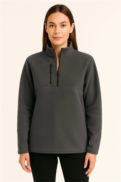 Polar Kazak – Dik Yaka, Yarım Fermuarlı, Fermuarlı Göğüs Cepli, Siyah Biyeli, Kışlık Rahat Regular Fit Günlük Model - Füme