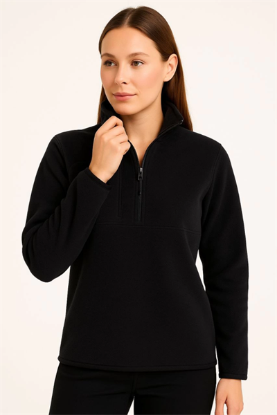 Polar Kazak – Dik Yaka, Yarım Fermuarlı, Fermuarlı Göğüs Cepli, Siyah Biyeli, Kışlık Rahat Regular Fit Günlük Model - Siyah