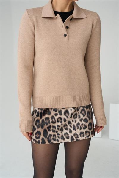 Polo Yaka 3 Düğmeli Kazak - Camel