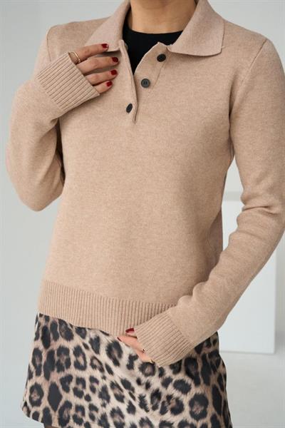 Polo Yaka 3 Düğmeli Kazak - Camel