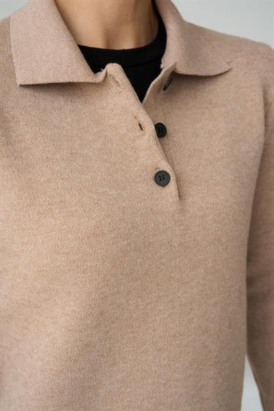 Polo Yaka 3 Düğmeli Kazak - Camel