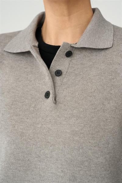 Polo Yaka 3 Düğmeli Kazak - Orta Gri