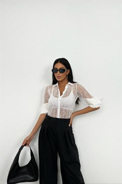 Polo Yaka Dantel Bluz