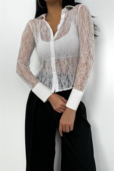 Polo Yaka Dantel Bluz