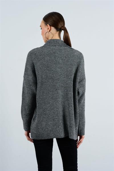 Polo Yaka Fermuarlı Hırka - Siyah-Krem