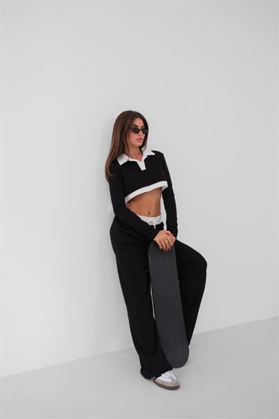 Polo Yaka Garnili Crop Sweatshirt