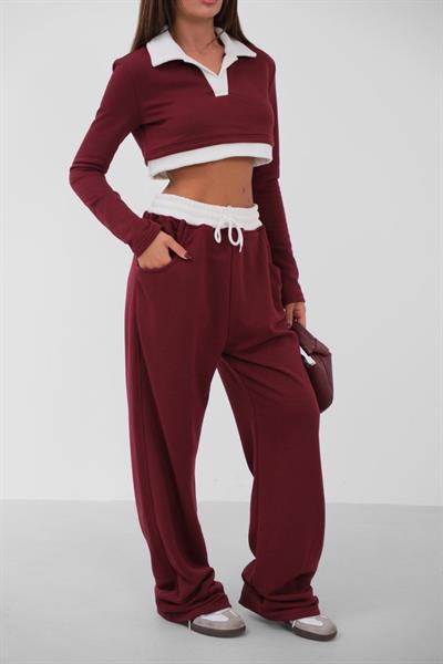 Polo Yaka Garnili Crop Sweatshirt