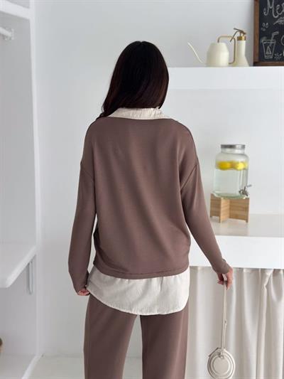 Polo Yaka Gömlek Detay Salaş Balon Pantolunlu ıkılı Takım