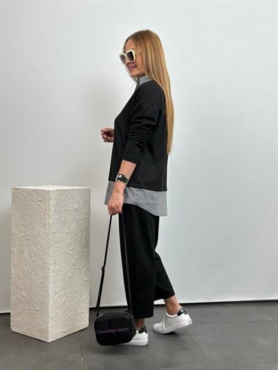 Polo Yaka Gömlek Detay Salaş Balon Pantolunlu ıkılı Takım