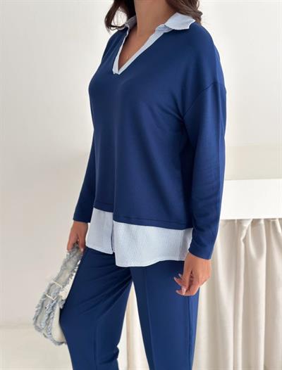 Polo Yaka Gömlekl Detay Salaş Balon Pantolunlu ıkılı Takım