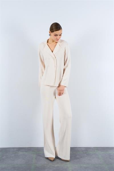 Polo Yakası Katlamalı Takım - Krem