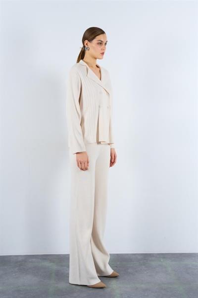 Polo Yakası Katlamalı Takım - Krem