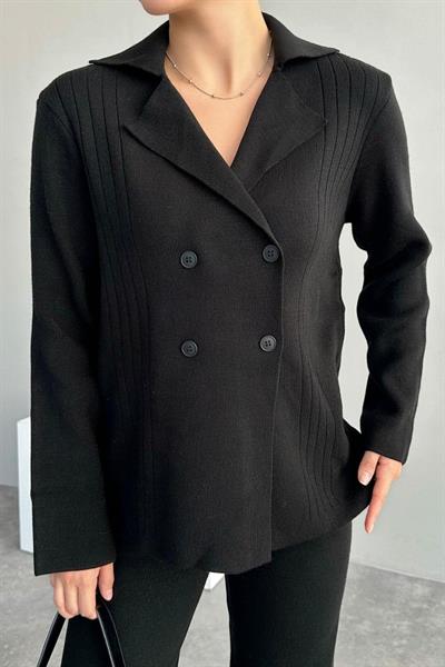 Polo Yakası Katlamalı Takım - Siyah