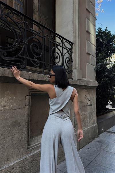 Poly Viscon Sirti Çapraz GeÇİŞlİ Cepken Pantolon Takim