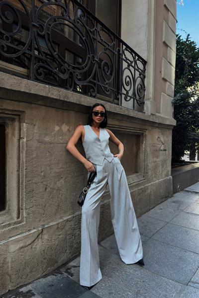 Poly Viscon Sirti Çapraz GeÇİŞlİ Cepken Pantolon Takim