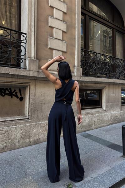 Poly Viscon Sirti Çapraz Geçi̇şli̇ Cepken Pantolon Takim