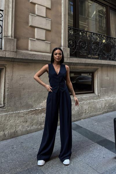 Poly Viscon Sirti Çapraz Geçi̇şli̇ Cepken Pantolon Takim