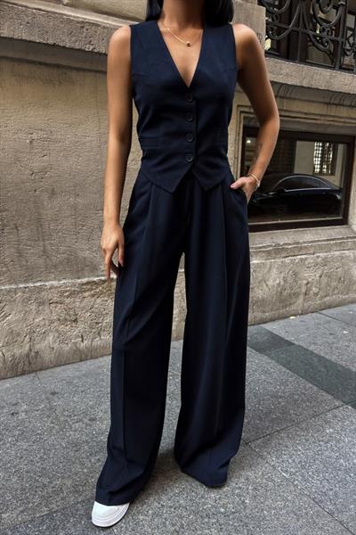 Poly Viscon Sirti Çapraz Geçi̇şli̇ Cepken Pantolon Takim