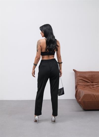 Poly Viscose Dekorati̇f Düğmeli̇ Arka Bel Lasti̇kli̇ Pantolon