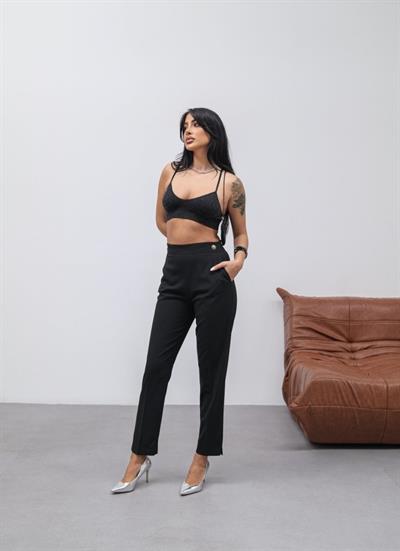 Poly Viscose Dekorati̇f Düğmeli̇ Arka Bel Lasti̇kli̇ Pantolon