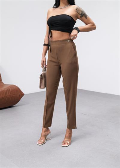 Poly Viscose Dekorati̇f Düğmeli̇ Arka Bel Lasti̇kli̇ Pantolon