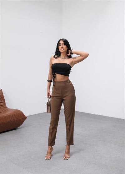 Poly Viscose Dekorati̇f Düğmeli̇ Arka Bel Lasti̇kli̇ Pantolon