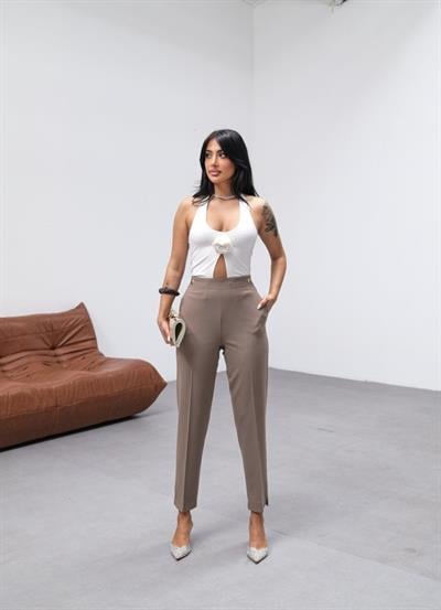 Poly Viscose Dekorati̇f Düğmeli̇ Arka Bel Lasti̇kli̇ Pantolon