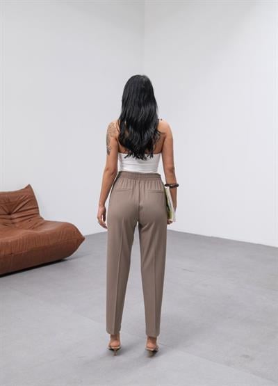 Poly Viscose Dekorati̇f Düğmeli̇ Arka Bel Lasti̇kli̇ Pantolon