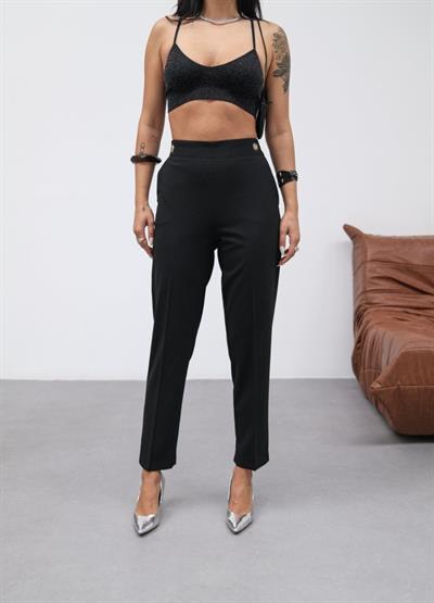 Poly Viscose Dekorati̇f Düğmeli̇ Arka Bel Lasti̇kli̇ Pantolon