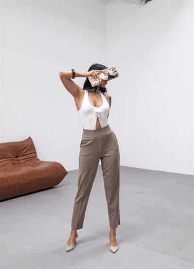 Poly Viscose Dekorati̇f Düğmeli̇ Arka Bel Lasti̇kli̇ Pantolon