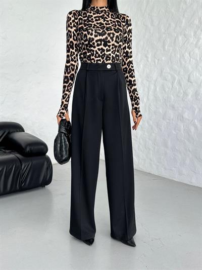 Poly Viscose Full Lycra Arka Bel Lasti̇k Detayli Palazzo Pantolon