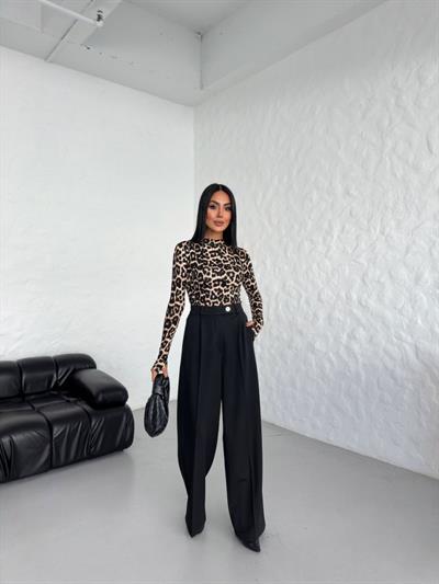 Poly Viscose Full Lycra Arka Bel Lasti̇k Detayli Palazzo Pantolon