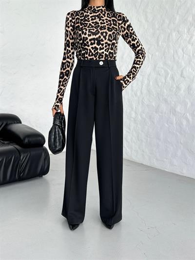 Poly Viscose Full Lycra Arka Bel Lasti̇k Detayli Palazzo Pantolon