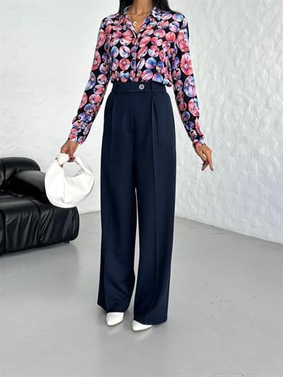 Poly Viscose Full Lycra Arka Bel Lasti̇k Detayli Palazzo Pantolon