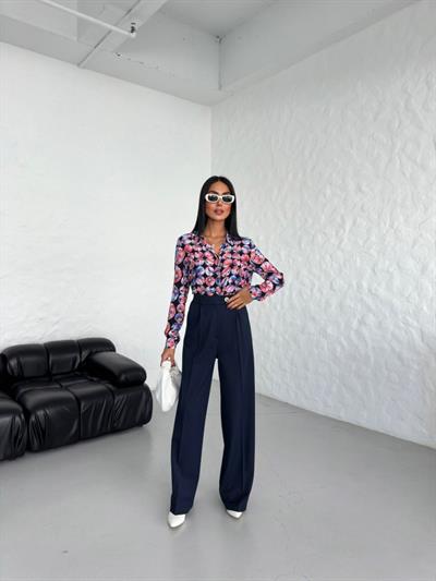 Poly Viscose Full Lycra Arka Bel Lasti̇k Detayli Palazzo Pantolon