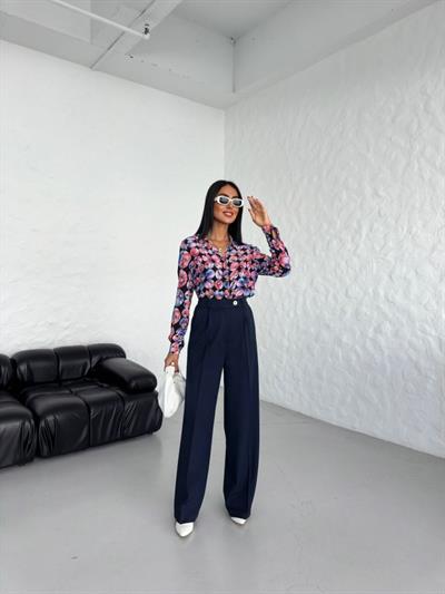 Poly Viscose Full Lycra Arka Bel Lasti̇k Detayli Palazzo Pantolon