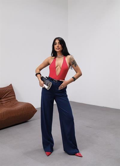 Poly Viscose Yüksek Bel Kemerli̇ Ve Dökümlü Palazzo Pantolon (Kemer Dahi̇l)