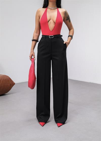 Poly Viscose Yüksek Bel Kemerli̇ Ve Dökümlü Palazzo Pantolon (Kemer Dahi̇l)