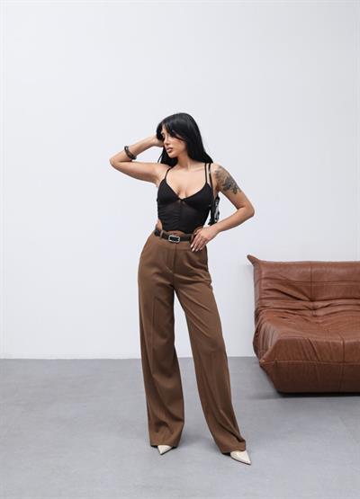 Poly Viscose Yüksek Bel Kemerli̇ Ve Dökümlü Palazzo Pantolon (Kemer Dahi̇l)