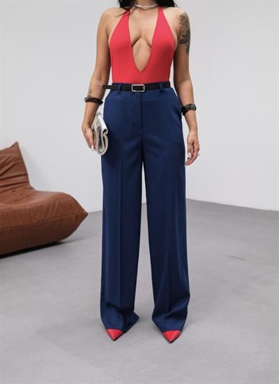 Poly Viscose Yüksek Bel Kemerli̇ Ve Dökümlü Palazzo Pantolon (Kemer Dahi̇l)