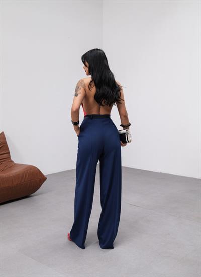 Poly Viscose Yüksek Bel Kemerli̇ Ve Dökümlü Palazzo Pantolon (Kemer Dahi̇l)