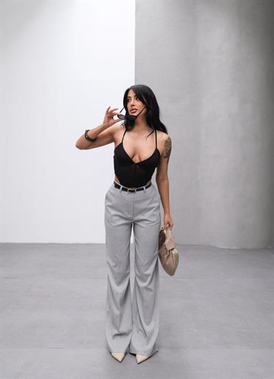 Poly Viscose Yüksek Bel Kemerli̇ Ve Dökümlü Palazzo Pantolon (Kemer Dahi̇l)