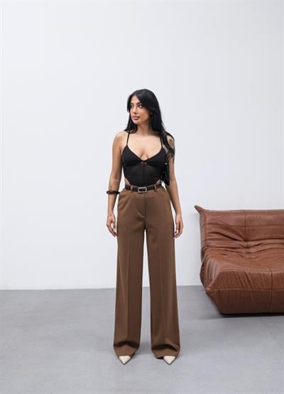 Poly Viscose Yüksek Bel Kemerli̇ Ve Dökümlü Palazzo Pantolon (Kemer Dahi̇l)