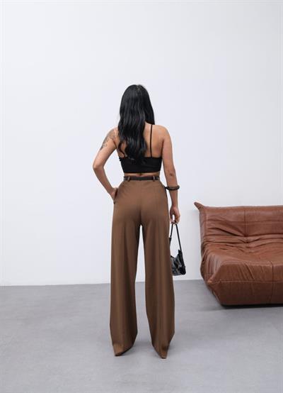 Poly Viscose Yüksek Bel Kemerli̇ Ve Dökümlü Palazzo Pantolon (Kemer Dahi̇l)