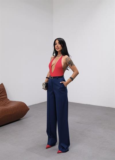 Poly Viscose Yüksek Bel Kemerli̇ Ve Dökümlü Palazzo Pantolon (Kemer Dahi̇l)