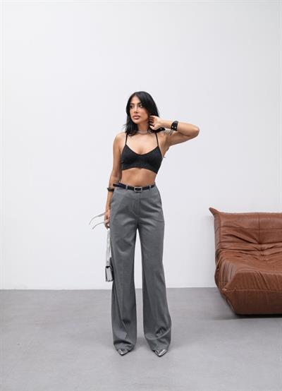 Poly Viscose Yüksek Bel Kemerli̇ Ve Dökümlü Palazzo Pantolon (Kemer Dahi̇l)