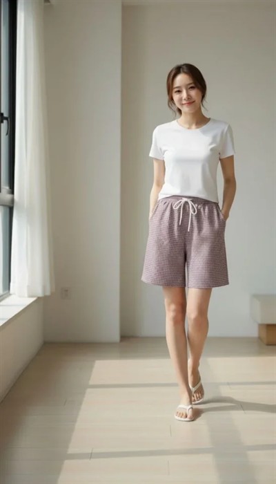 Pötikareli Şort – Beli Lastikli Bağcıklı, Cepli, Rahat Kesim Günlük Yazlık Şort - Gül Kurusu