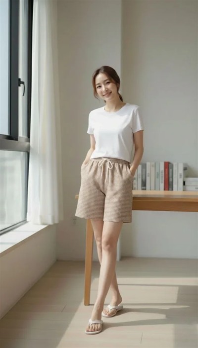 Pötikareli Şort – Beli Lastikli Bağcıklı, Cepli, Rahat Kesim Günlük Yazlık Şort - Bej